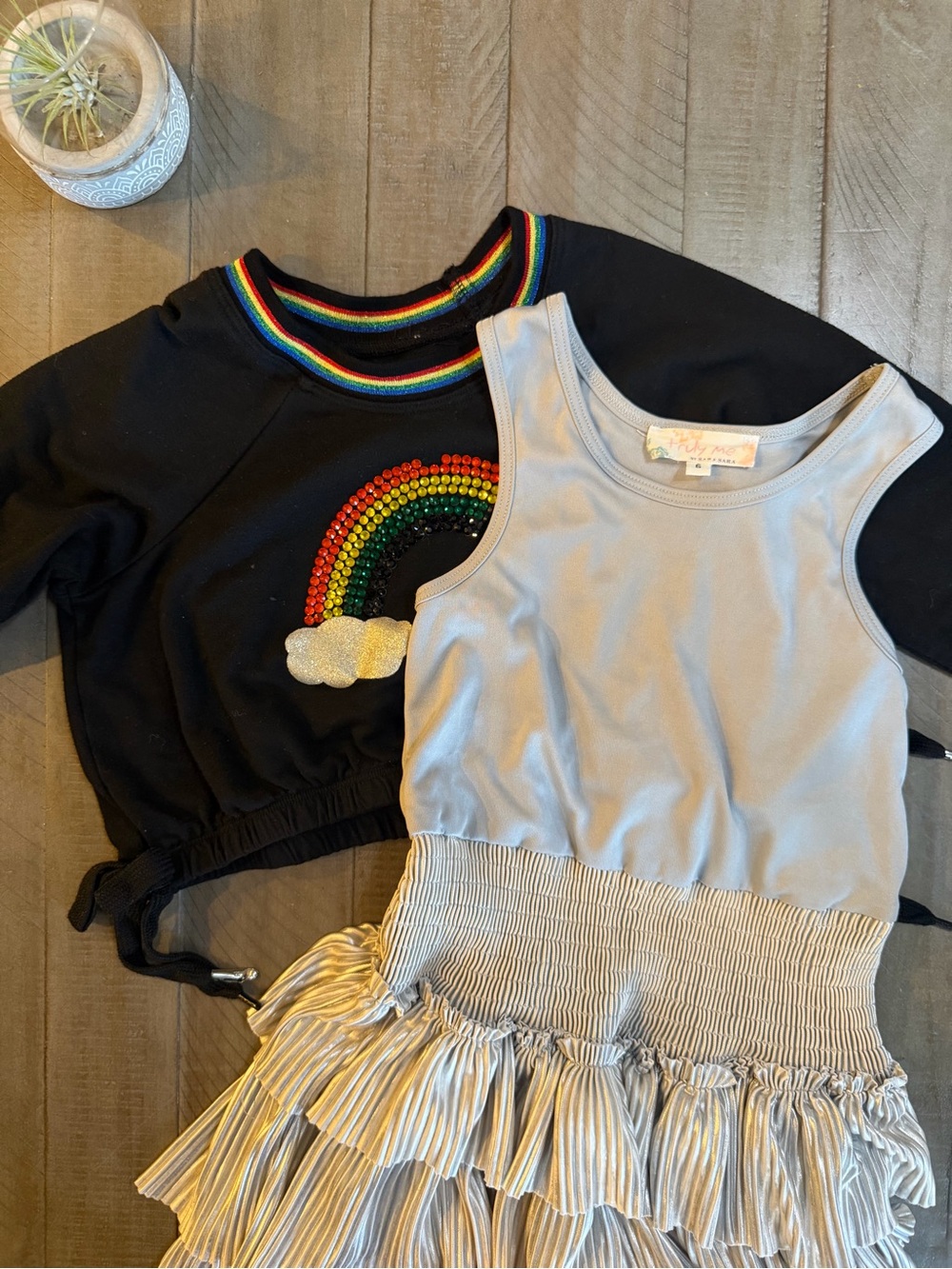 Truly Me Black Sweatshirt/ Sparkly Rainbow Applique & Shimmery Silver Dress